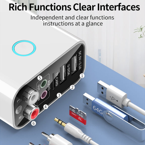 K16 2 in 1 3.5mm AUX + RAC Dual Output Plug-in Bluetooth 5.0 Audio Transmitter Receiver with Remote Control, US Plug (White)