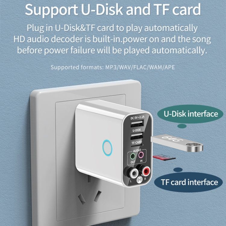 K16 2 in 1 3.5mm AUX + RAC Dual Output Plug-in Bluetooth 5.0 Audio Transmitter Receiver with Remote Control, US Plug (White)