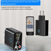 K16 2 in 1 3.5mm AUX + RAC Dual Output Plug-in Bluetooth 5.0 Audio Transmitter Receiver with Remote Control, EU Plug (Black)