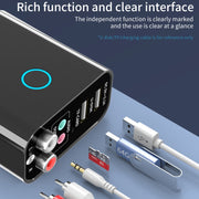 K16 2 in 1 3.5mm AUX + RAC Dual Output Plug-in Bluetooth 5.0 Audio Transmitter Receiver with Remote Control, EU Plug (Black)