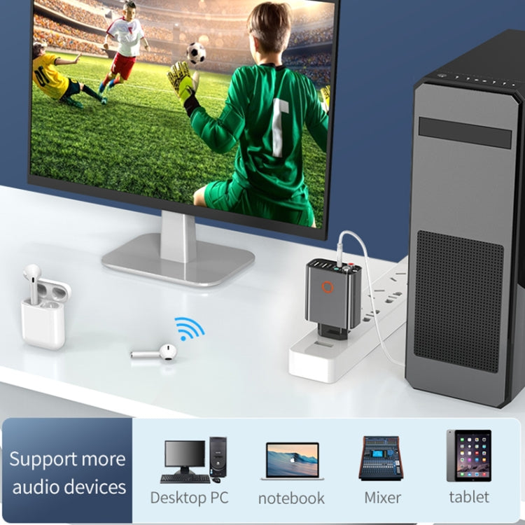 K16 2 in 1 3.5mm AUX + RAC Dual Output Plug-in Bluetooth 5.0 Audio Transmitter Receiver with Remote Control, EU Plug (Black)