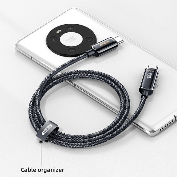 REMAX RC-128a 100W Type-C / USB-C to Type-C / USB-C Intelligent Digital Display Zinc Alloy Braided Charging Data Cable, Length: 1.2m (Tarnish)