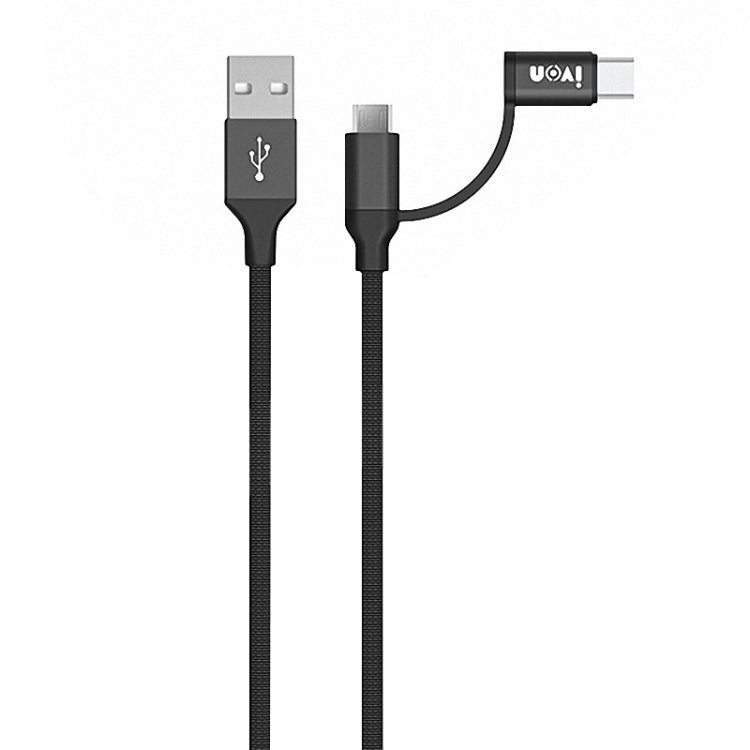 IVON CA52 2.4A USB to Type-C + Micro USB 2 in 1 Charging Sync Data Cable, Length: 1m (Black)