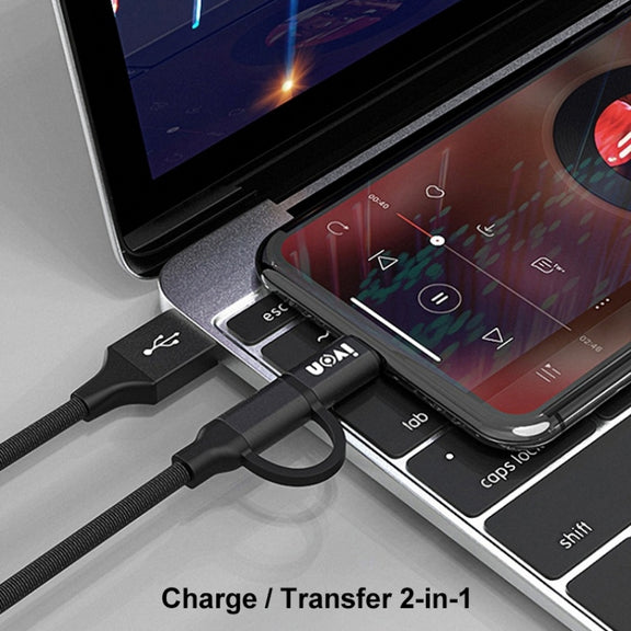 IVON CA52 2.4A USB to Type-C + Micro USB 2 in 1 Charging Sync Data Cable, Length: 1m (Black)