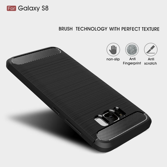For Galaxy S8 Brushed Carbon Fiber Texture Shockproof TPU Protective Cover Case (Black)