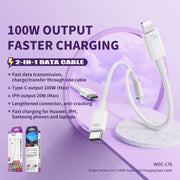 WK WDC-176 100W 2 in 1 USB-C/Type-C to USB-C/Type-C+8 Pin Multifunctional Fast Charging Data Cable,Length: 1.2m