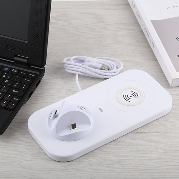 USB to 3 in 1 (8 Pin + Micro USB + USB-C / Type-C) Dock Charger Desktop Charging Data Sync Stand Station Holder with Qi Wireless Charger & USB Cable