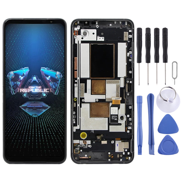 Original AMOLED LCD Screen for Asus ROG Phone 5 ZS673KS 1B048IN I005DB I005DA Digitizer Full Assembly with Frame���Black)