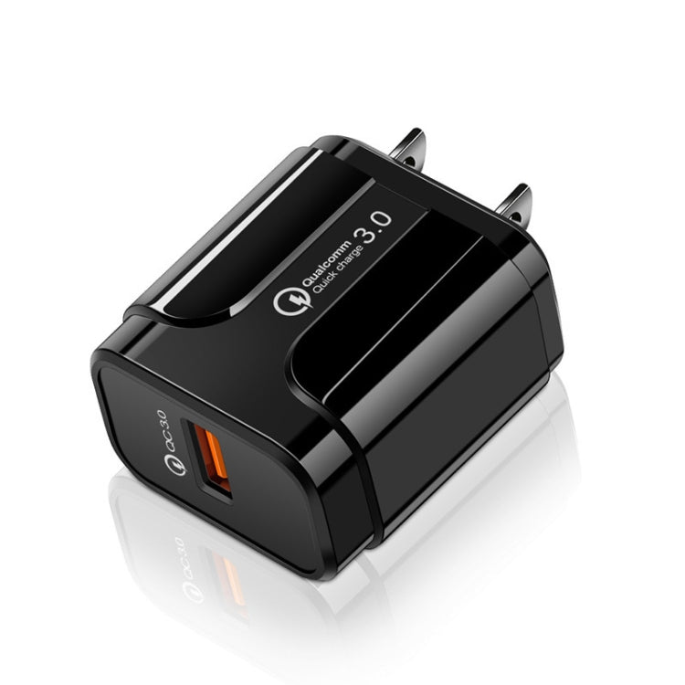 Portable QC3.0 18W USB Port Universal Quick Charging Charger, US Plug(Black)
