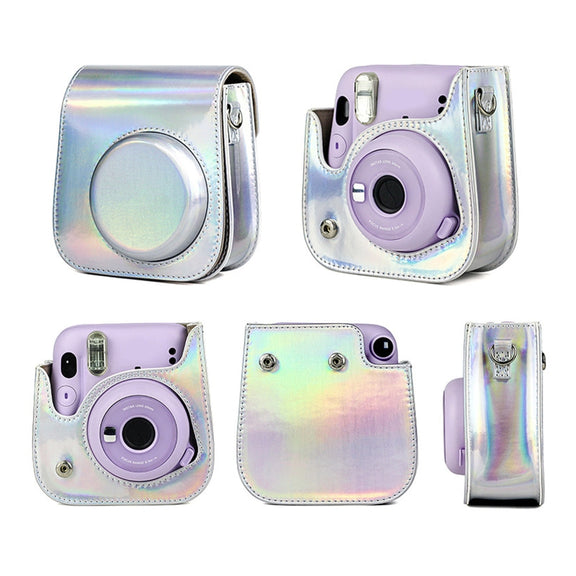 Richwell Portable Aurora  PU Leather Camera Case Camera Bag with Shoulder Strap, Suitable for Fujifilm Instax Mini 11(Silver)