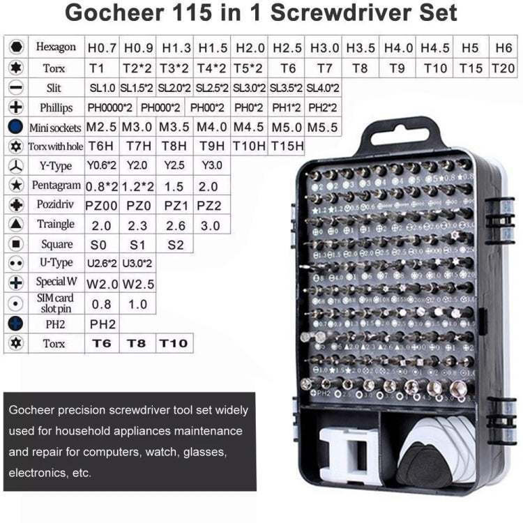 115 in 1 Precision Screw Driver Mobile Phone Computer Disassembly Maintenance Tool Set(Black)