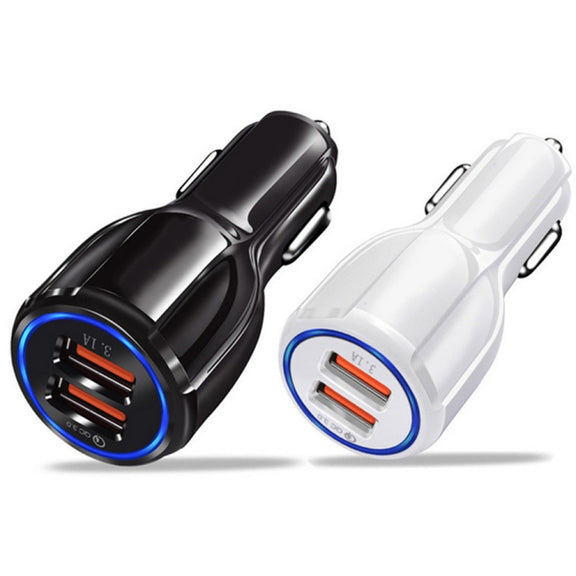 Qc3.0 Dual USB Car Charger + Micro USB Fast Charging Cable Car Charging Kit(Black)