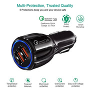LZ-681 QC3.0 Dual USB Car Charging + Type-C Fast Charging Cable Car Charging Kit(Black)