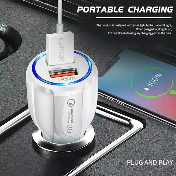 LZ-681 QC3.0 Dual USB Car Charging + Type-C Fast Charging Cable Car Charging Kit(White)