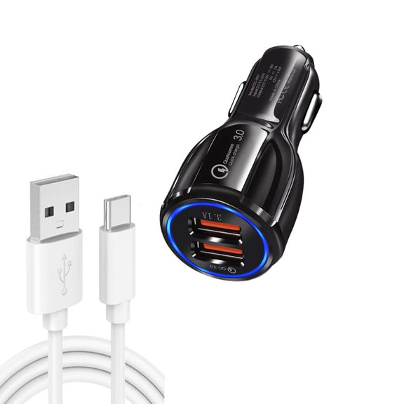 LZ-681 QC3.0 Dual USB Car Charging + Type-C Fast Charging Cable Car Charging Kit(Black)