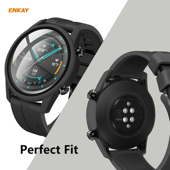 For Huawei Watch GT 2 46mm ENKAY Hat-Prince ENK-AC8202 Full Coverage PC Frosted Case + 9H Tempered Glass Protector(Pink)