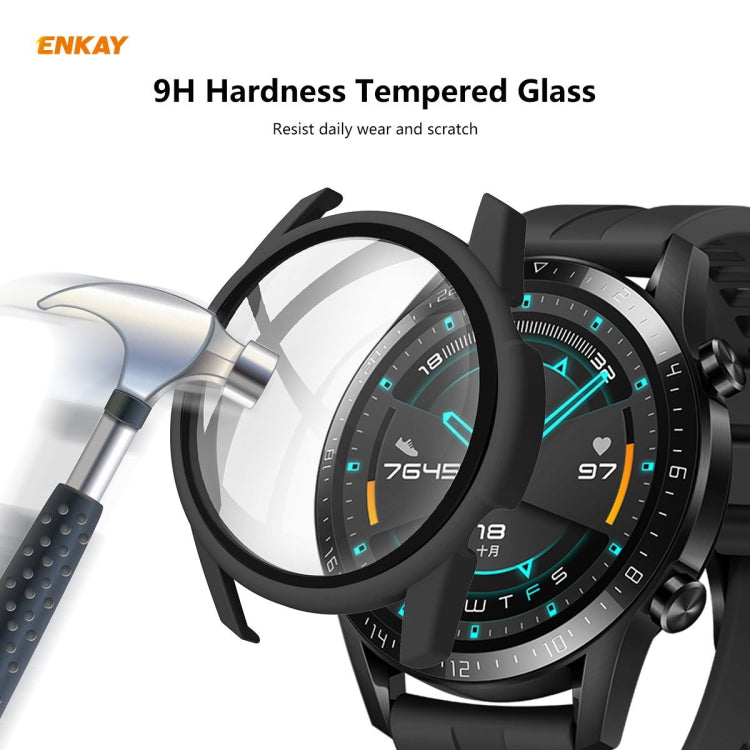 For Huawei Watch GT 2 46mm ENKAY Hat-Prince ENK-AC8202 Full Coverage PC Frosted Case + 9H Tempered Glass Protector(Black) - Watch Cases by ENKAY