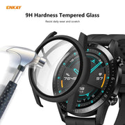 For Huawei Watch GT 2 46mm ENKAY Hat-Prince ENK-AC8202 Full Coverage PC Frosted Case + 9H Tempered Glass Protector(Black) - Watch Cases by ENKAY