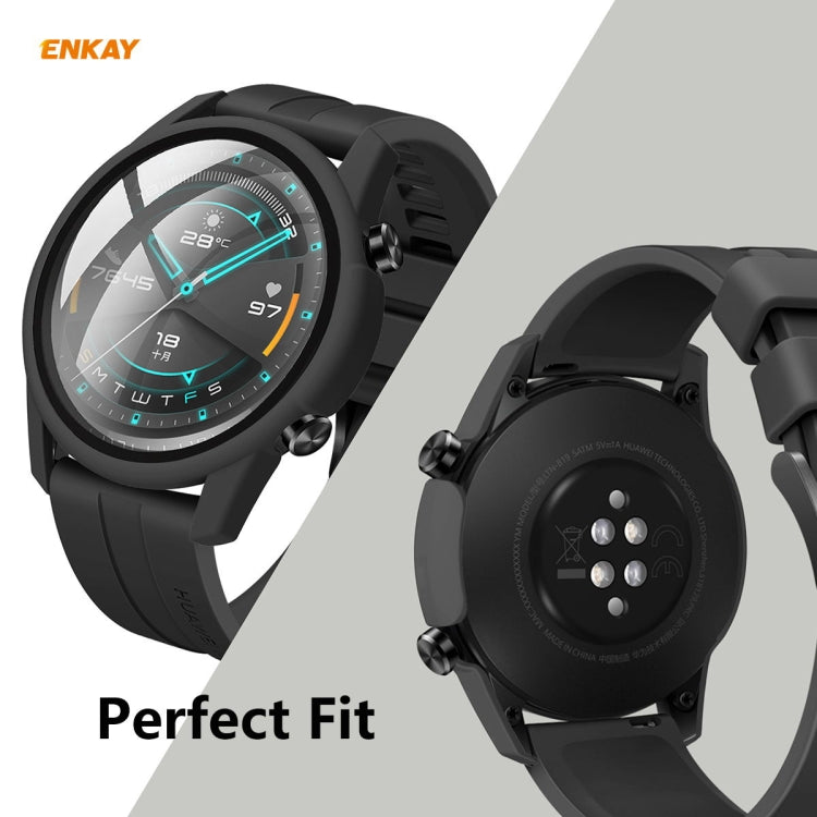 For Huawei Watch GT 2 46mm ENKAY Hat-Prince ENK-AC8202 Full Coverage PC Frosted Case + 9H Tempered Glass Protector(Black) - Watch Cases by ENKAY