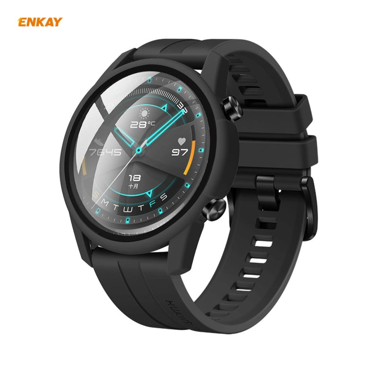 For Huawei Watch GT 2 46mm ENKAY Hat-Prince ENK-AC8202 Full Coverage PC Frosted Case + 9H Tempered Glass Protector(Black) - Watch Cases by ENKAY