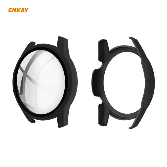 For Huawei Watch GT 2 46mm ENKAY Hat-Prince ENK-AC8202 Full Coverage PC Frosted Case + 9H Tempered Glass Protector(Black) - Watch Cases by ENKAY