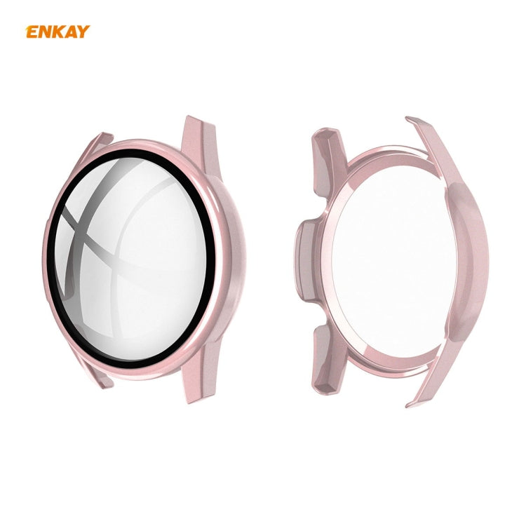 For Huawei Watch GT 2 42mm ENKAY Hat-Prince ENK-AC8201 Full Coverage PC Frosted Case + 9H Tempered Glass Protector(Pink) - Watch Cases by ENKAY