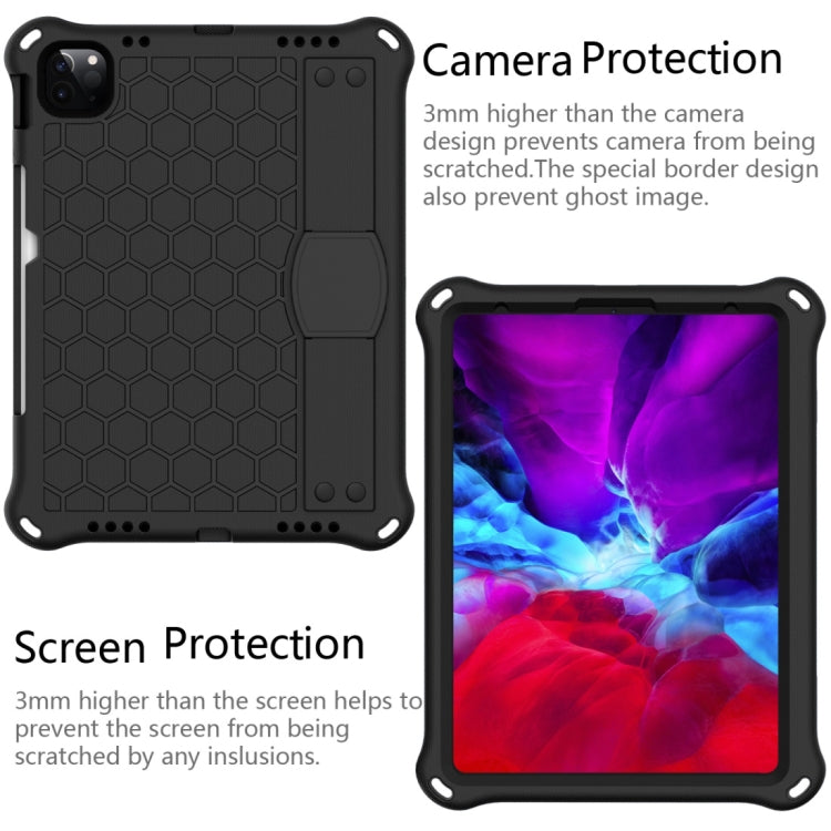 For iPad Air 2022 / 2020 10.9 Honeycomb Design EVA + PC Material Four Corner Anti Falling Flat Protective Shell with Strap(Black+Black)