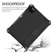 For iPad Air 2022 / 2020 10.9 Honeycomb Design EVA + PC Material Four Corner Anti Falling Flat Protective Shell with Strap(Black+Black)