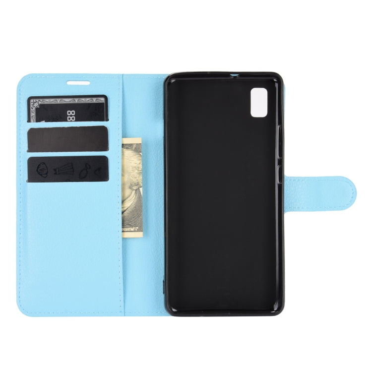 For ZTE Blade L210 Litchi Texture Horizontal Flip Protective Case with Holder & Card Slots & Wallet(Blue)