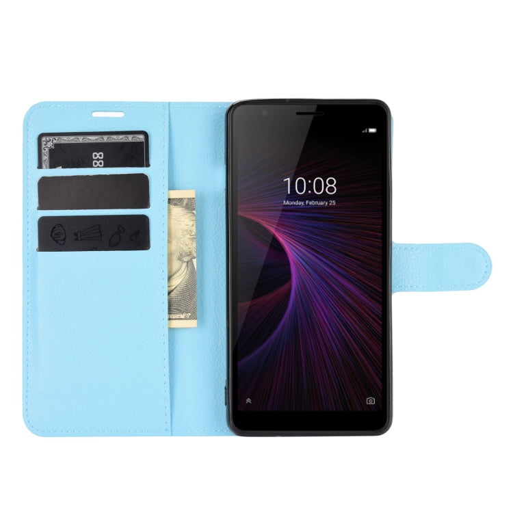 For ZTE Blade L210 Litchi Texture Horizontal Flip Protective Case with Holder & Card Slots & Wallet(Blue)