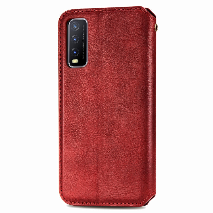 For vivo Y20 Cubic Grid Pressed Horizontal Flip Magnetic PU Leather Case with Holder & Card Slots & Wallet(Red)