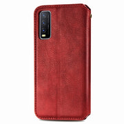 For vivo Y20 Cubic Grid Pressed Horizontal Flip Magnetic PU Leather Case with Holder & Card Slots & Wallet(Red)