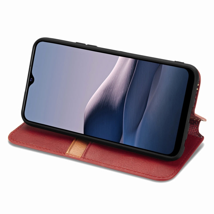 For vivo Y20 Cubic Grid Pressed Horizontal Flip Magnetic PU Leather Case with Holder & Card Slots & Wallet(Red)