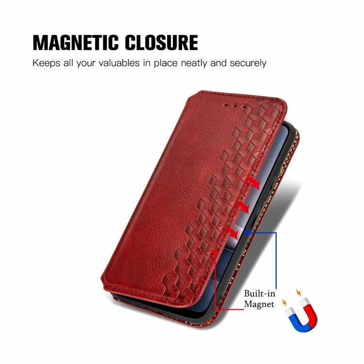 For vivo Y20 Cubic Grid Pressed Horizontal Flip Magnetic PU Leather Case with Holder & Card Slots & Wallet(Red)
