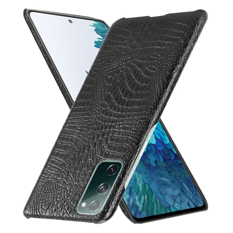 For Samsung Galaxy S20 FE Shockproof Crocodile Texture PC + PU Case(Black)