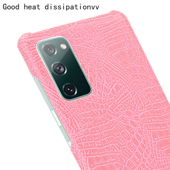 For Samsung Galaxy S20 FE Shockproof Crocodile Texture PC + PU Case(Pink)