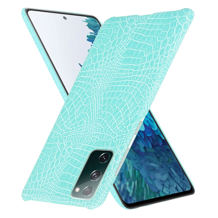 For Samsung Galaxy S20 FE Shockproof Crocodile Texture PC + PU Case(Light Green)