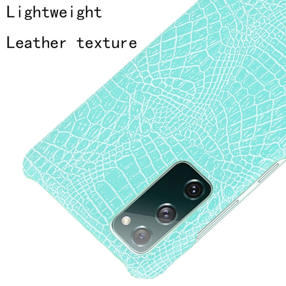 For Samsung Galaxy S20 FE Shockproof Crocodile Texture PC + PU Case(Light Green)