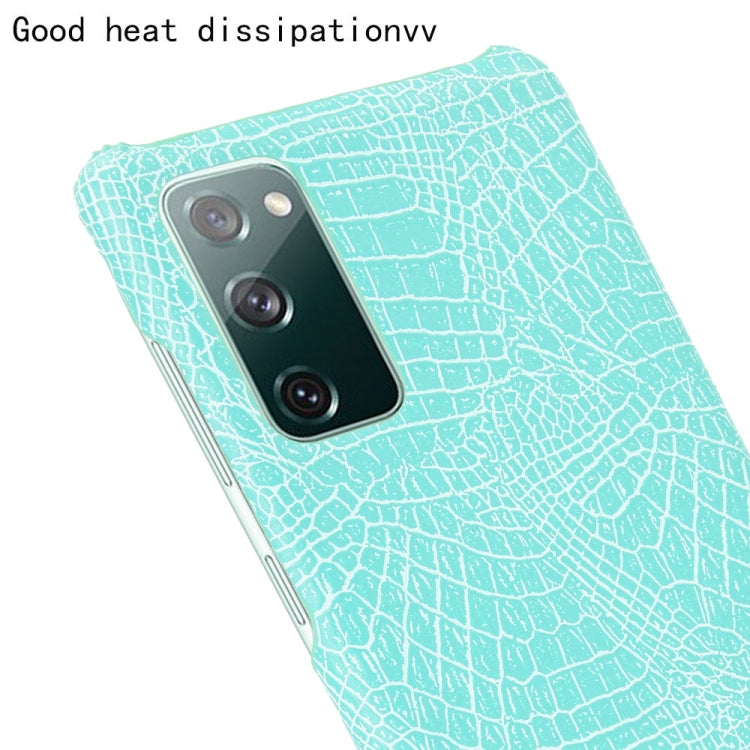 For Samsung Galaxy S20 FE Shockproof Crocodile Texture PC + PU Case(Light Green)