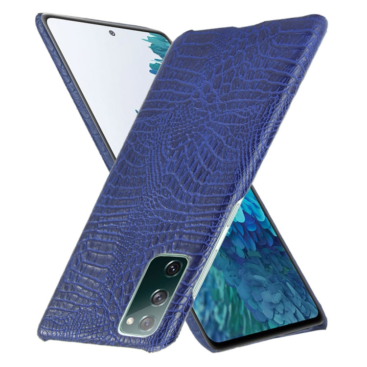 For Samsung Galaxy S20 FE Shockproof Crocodile Texture PC + PU Case(Blue)