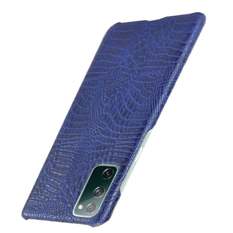 For Samsung Galaxy S20 FE Shockproof Crocodile Texture PC + PU Case(Blue)