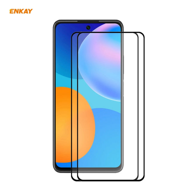 For Huawei P Smart 2021 2 PCS ENKAY Hat-Prince Full Glue 0.26mm 9H 2.5D Tempered Glass Full Coverage Film