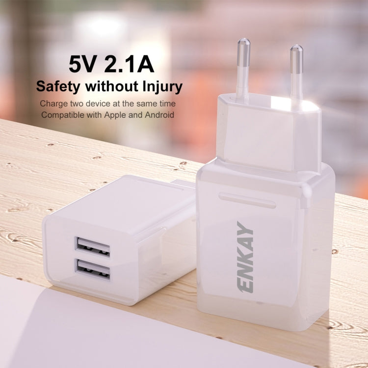 ENKAY Hat-Prince T003-1 10.5W 2.1A Dual USB Charging EU Plug Travel Power Adapter With 2.1A 1m 8 Pin Cable