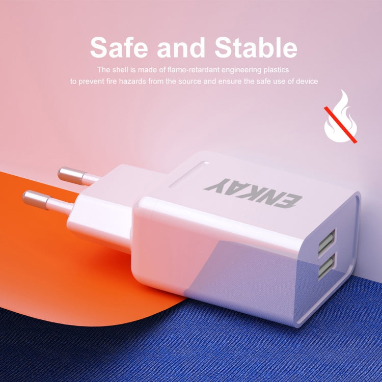 ENKAY Hat-Prince T003-1 10.5W 2.1A Dual USB Charging EU Plug Travel Power Adapter With 2.1A 1m Micro USB Cable
