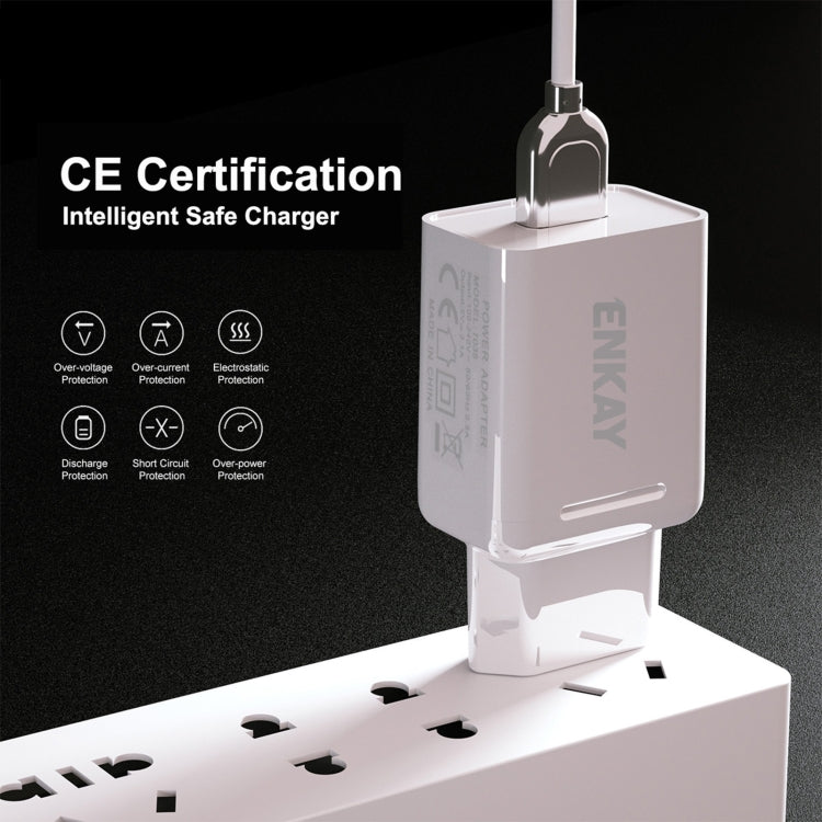 ENKAY Hat-Prince T003-1 10.5W 2.1A Dual USB Charging EU Plug Travel Power Adapter With 2.1A 1m Micro USB Cable