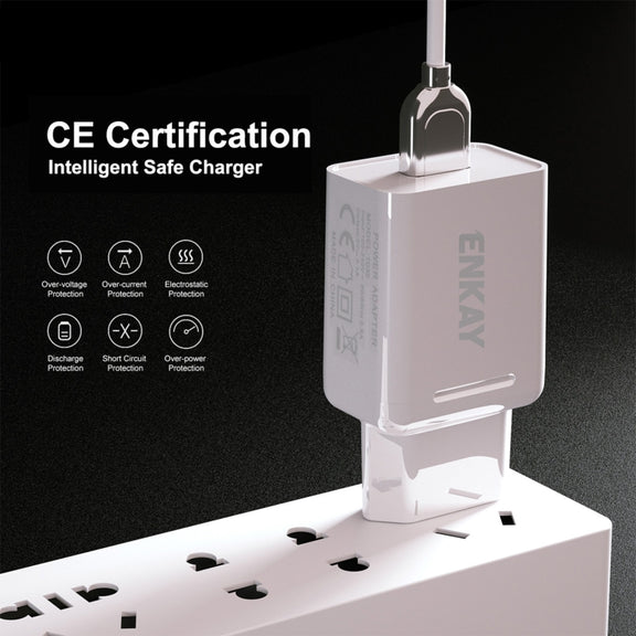 ENKAY Hat-Prince T003-1 10.5W 2.1A Dual USB Charging EU Plug Travel Power Adapter With 2.1A 1m Micro USB Cable