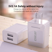 ENKAY Hat-Prince U008-1 10.5W 2.1A Dual USB Charging US Plug Travel Power Adapter With 2.1A 1m 8 Pin Cable