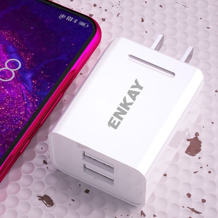 ENKAY Hat-Prince U008-1 10.5W 2.1A Dual USB Charging US Plug Travel Power Adapter With 2.1A 1m 8 Pin Cable
