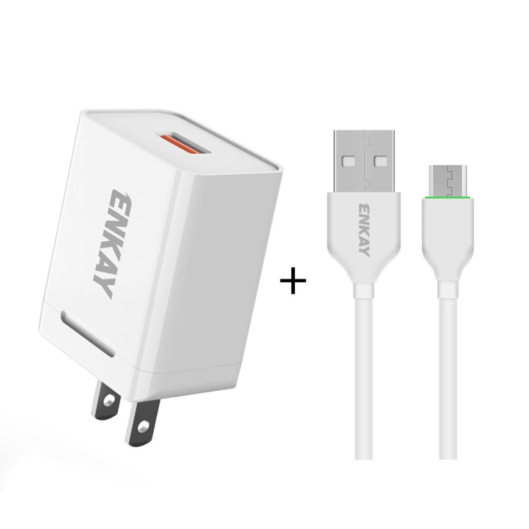 ENKAY Hat-Prince U036 18W 3A QC3.0 Fast Charging Power Adapter US Plug Portable Travel Charger With 3A 1m Micro USB Cable