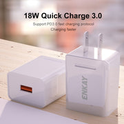 ENKAY Hat-Prince U036 18W 3A QC3.0 Fast Charging Power Adapter US Plug Portable Travel Charger With 3A 1m Micro USB Cable